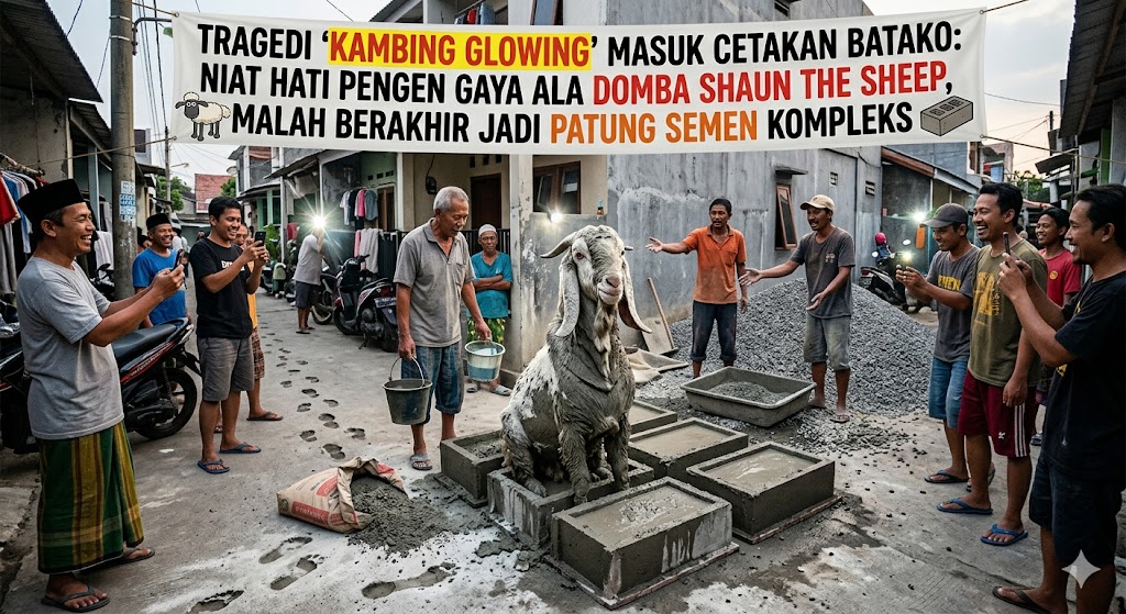 Tragedi 'Kambing Glowing' Masuk Cetakan Batako: Niat Hati Pengen Gaya ala Domba Shaun the Sheep, Malah Berakhir Jadi Patung Semen Kompleks